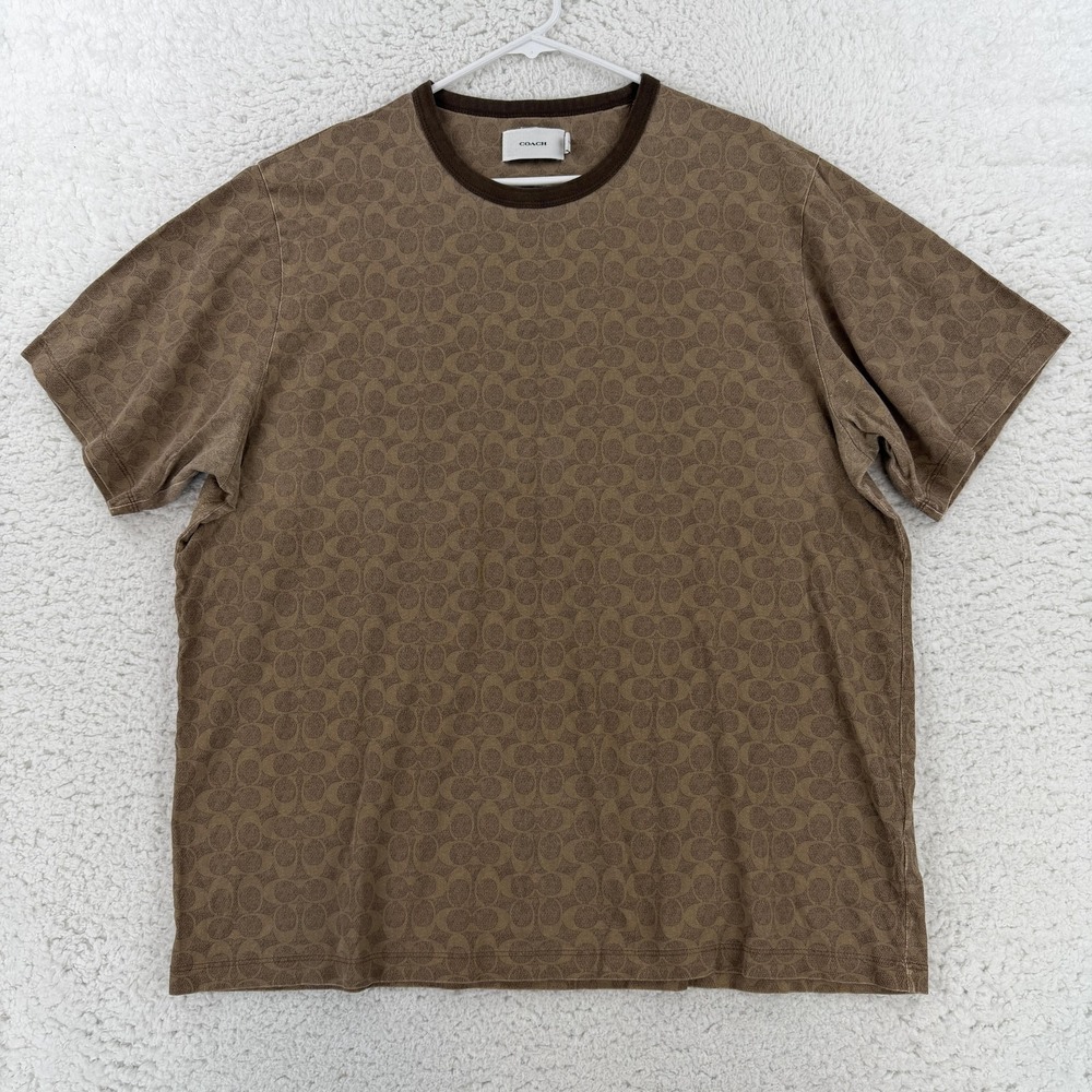 Coach Brown Logo-Print Short Sleeve Tee with Dark Brown Trim